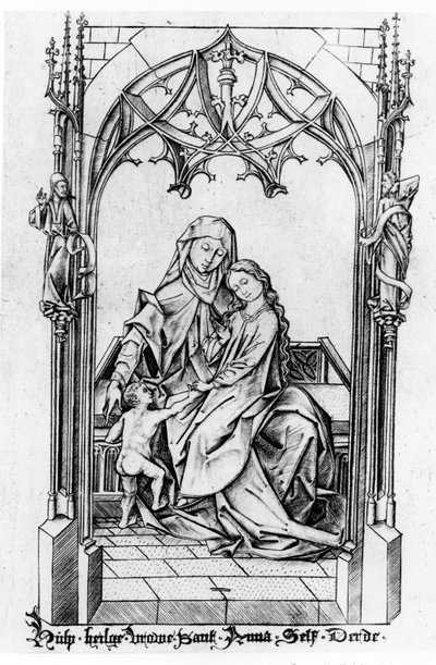St. Anna mit Maria und dem Kind, ca. 1465-1500 von Israhel van Meckenem the younger
